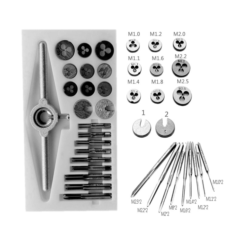 Micro tap- and die-set, 30 pieces