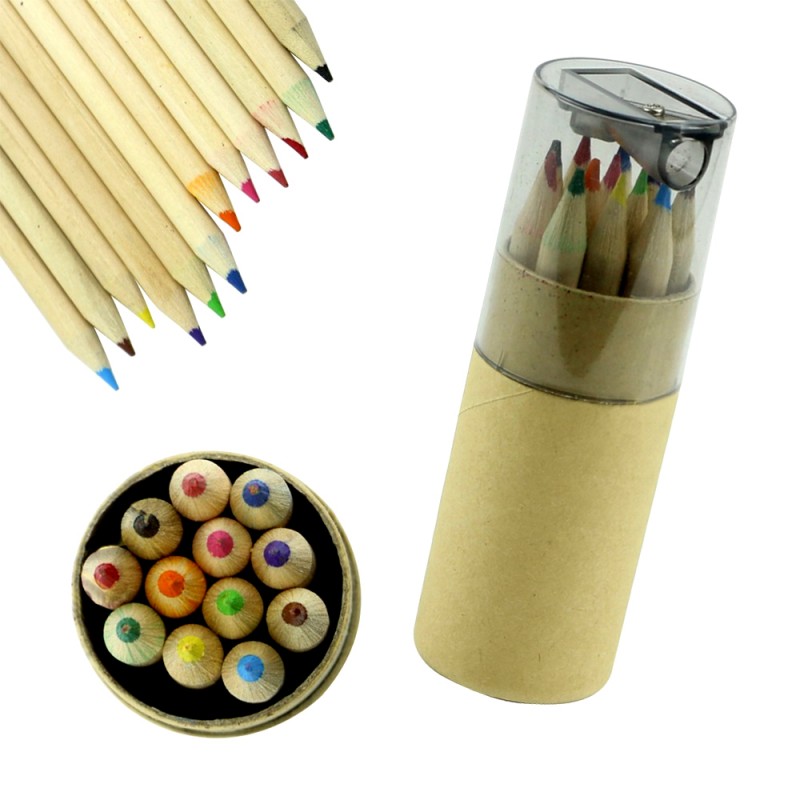 Mini-Farb-Bleistifte mit Anspitzer, 8.5 cm in der Hülse (12 Stück)