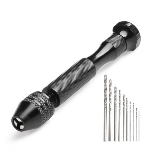 Micro handboor zwart (met 10 boortjes)