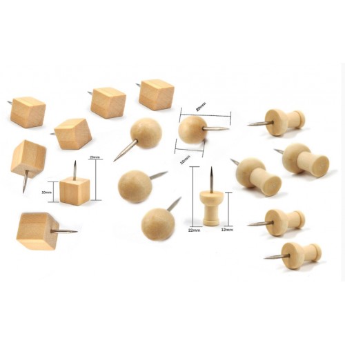 Leuke set houten punaises, 3 soorten, 60 stuks