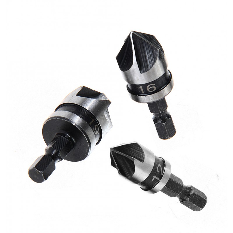 Hex countersink drill bits, 12, 16 and 19mm