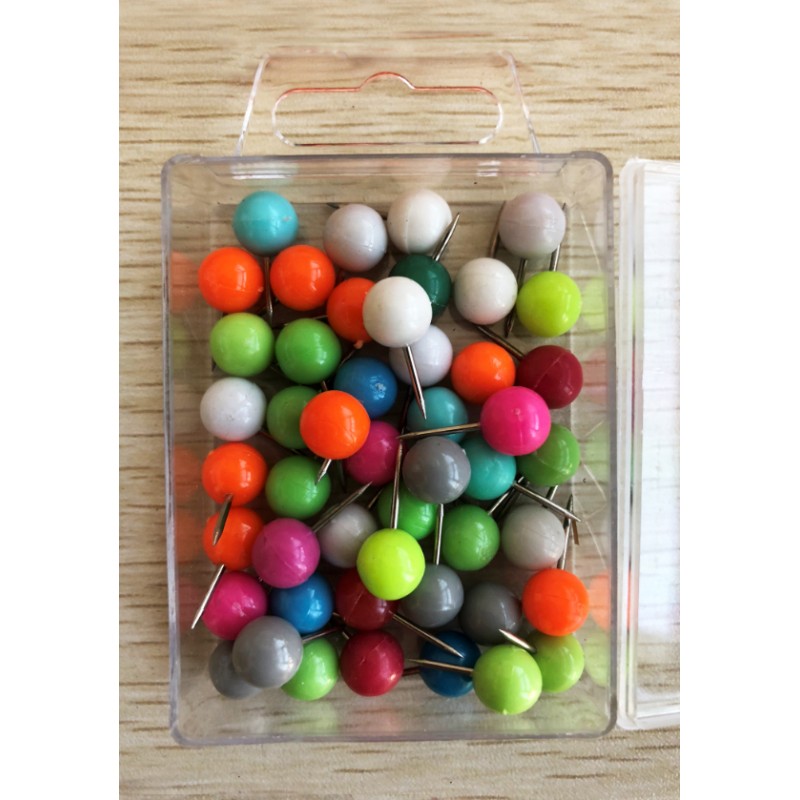 Push pins ball in transparent box: mixed colors, 50pcs