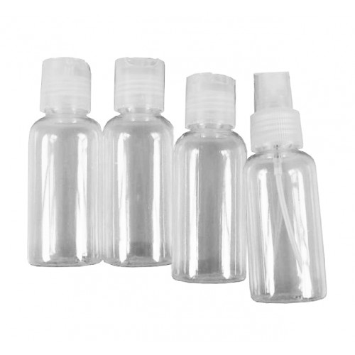 Reisflesjes, 4 delige set met druk- en spuit-dop