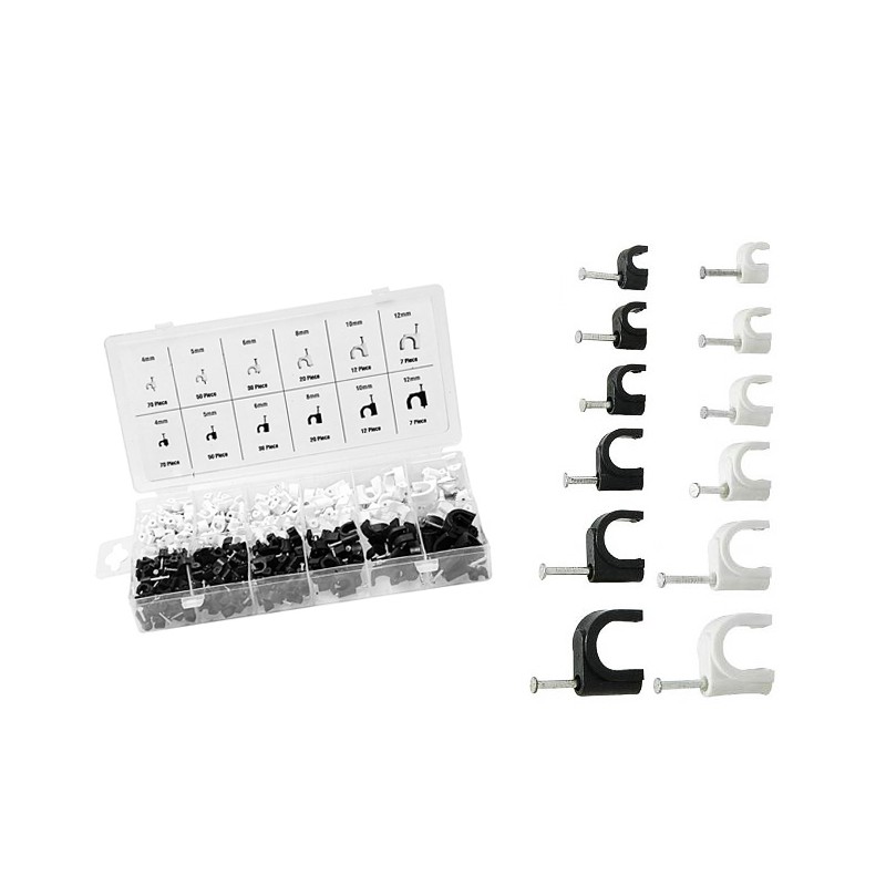 Cable clips assortment, white and black, 390 pcs