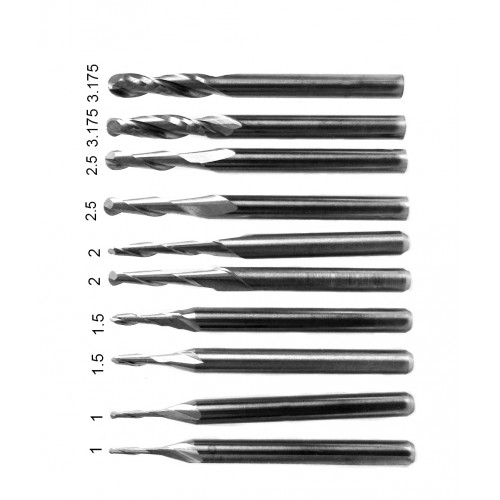 Micro frezenset 14 (ball nose 1.0 - 3.175mm)