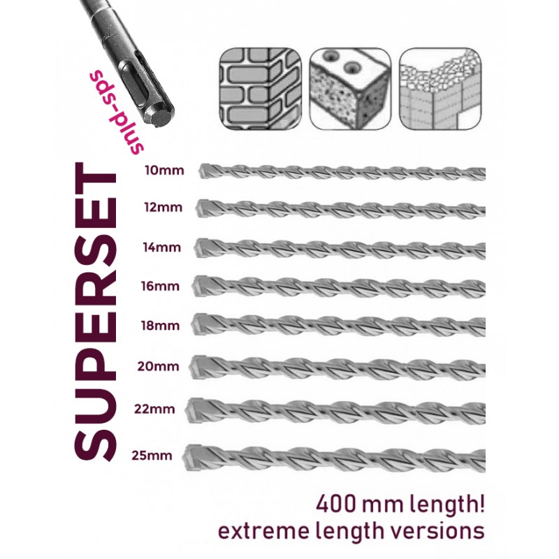 Superset extra lange SDS-plus Betonbohrer (8 Stück)

