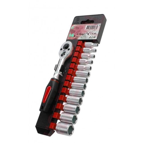 Set dopsleutels, 14 delig, 4-14 mm