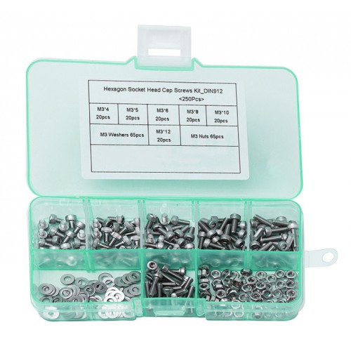 250 delige set boutjes en moertjes, maat: M2