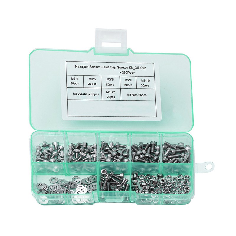 250 pieces bolts, nuts and washers, size: M2.5