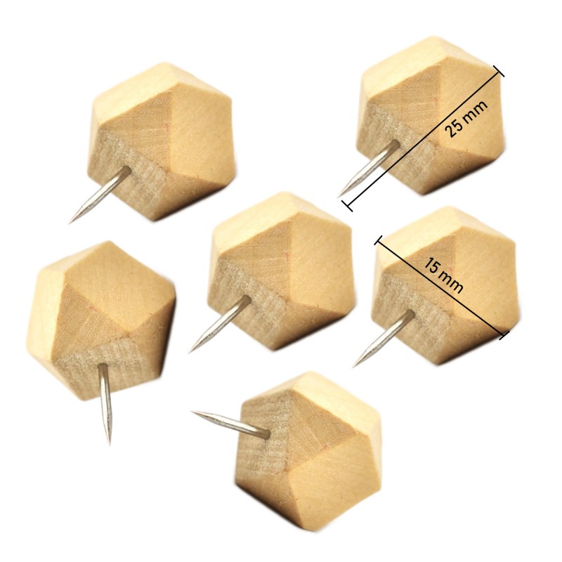 Leuke set houten punaises (14x), polygonen, in doosje