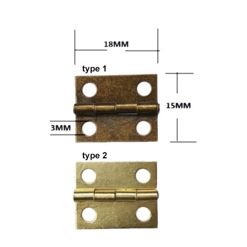 Mini metalen scharnier (18mm x 15mm, messing)