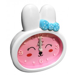 Funny rabbit kids clock with alarm, pink/white, type 2