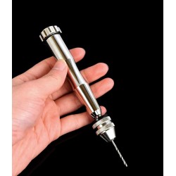 Solid hand drill, silver with 10 drill bits (0.8-3.0 mm)