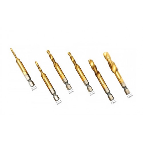 Set van 6 HSS combi tap en verzinkboren M3-M10