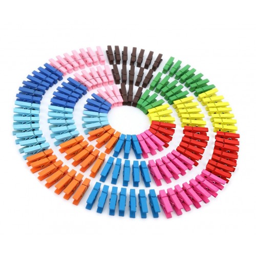 Set van 50 kleine, gekleurde wasknijpers uit hout (35 mm)