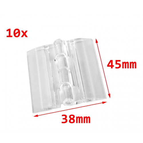 10 stuks plastic scharnieren, transparant, 45x38 mm