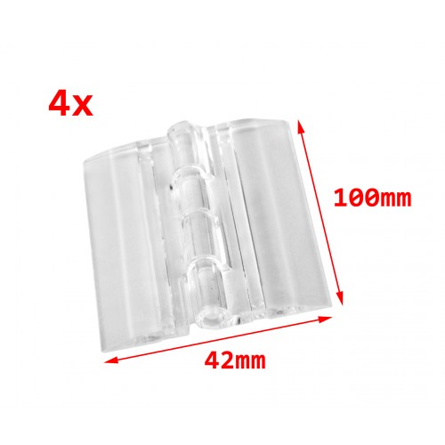 4 stuks plastic scharnieren, transparant, 100x42 mm