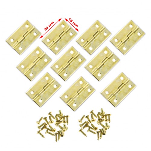 Set van 10 kleine goudkleurige scharniertjes, 30x18mm