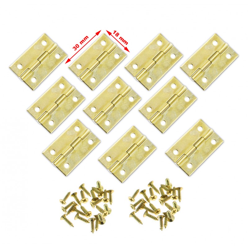 Set of 10 pieces small brass hinges (30x18mm)