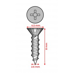 100 mini schroefjes (2.5x8 mm, verzonken, zilverkleur)