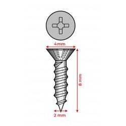 100 mini schroefjes (2.0x8 mm, verzonken, zilverkleur)