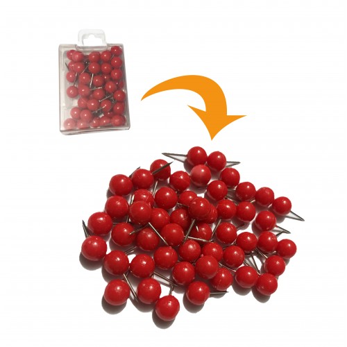 Punaises met bolle kop in doosje, rood, 50 stuks