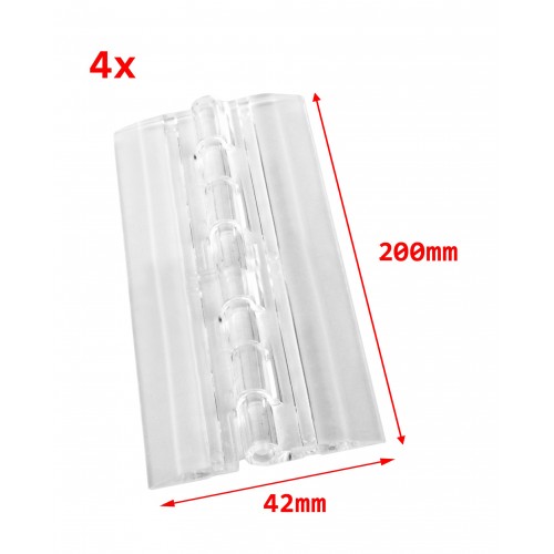 4 stuks plastic scharnieren, transparant, 200x42 mm