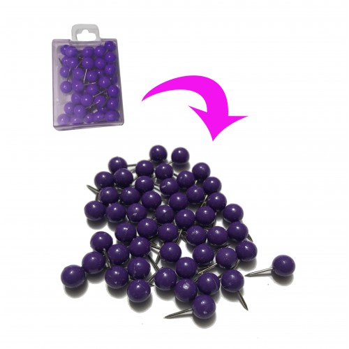 Punaises met bolle kop in doosje, paars, 50 stuks