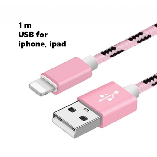 USB kabel iPhone, 1 meter, roze