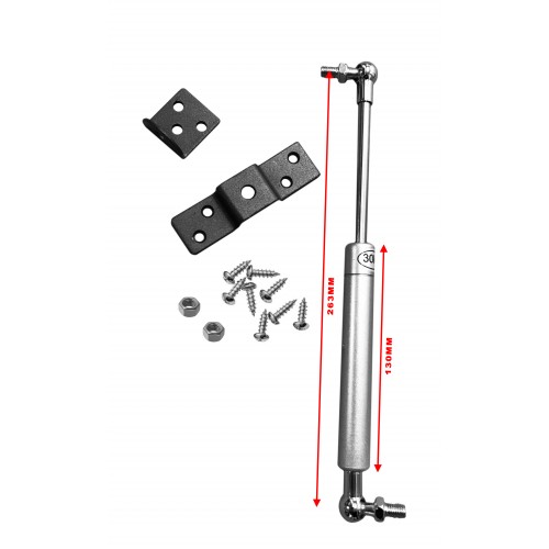 Sterke gasdrukveer (gasveer), 300N/30kg, 263mm, zilver