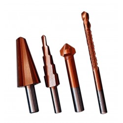Set of various drills (stepping drill, countersink drill, ...)