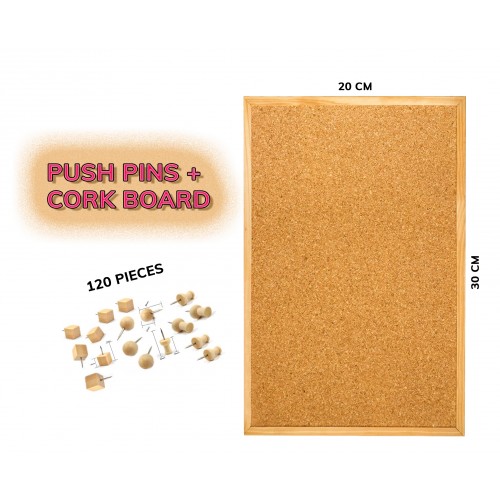 Budget houten prikbord (20x30 cm) plus 120 stuks punaises