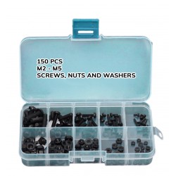 150 nylon screws, nuts and washers (black) in box
