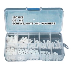 150 nylon screws, nuts and washers (white) in box