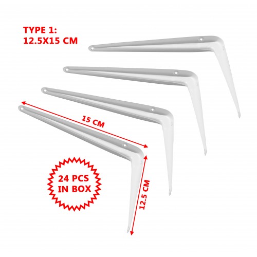 Set van 24 eenvoudige metalen plankdragers, wit 12.5x15 cm