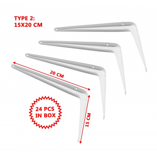 Set van 24 metalen plankdragers, wit 15x20 cm