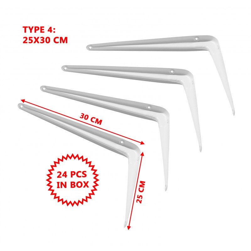 Set of 24 metal shelf supports, white 25x30 cm