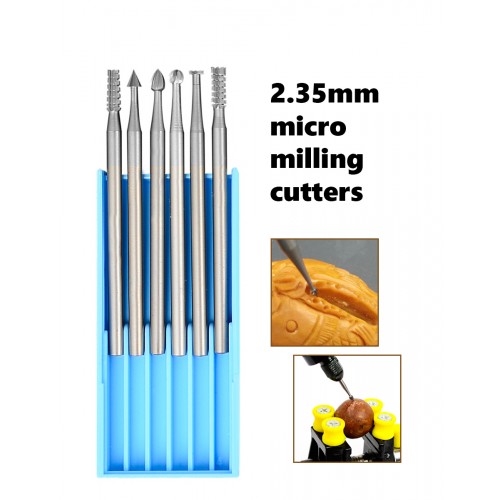6 HSS mini freesjes, 0.9x40mm, 2.35mm schacht
