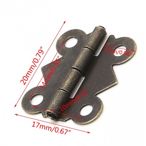 Set van 40 mini metalen scharnieren, bronskleurig, 20x17mm