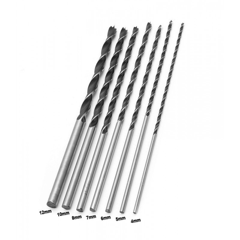 Set of 7 wood drills (4-12mm) extreme length (300mm!)