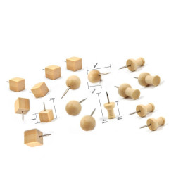 Wooden push pins in bag (3 types, 270 pieces)