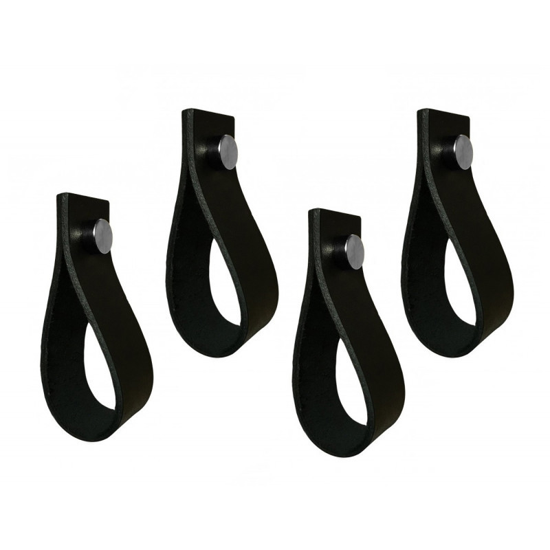 4 pieces leather handles, loops, for furniture, black