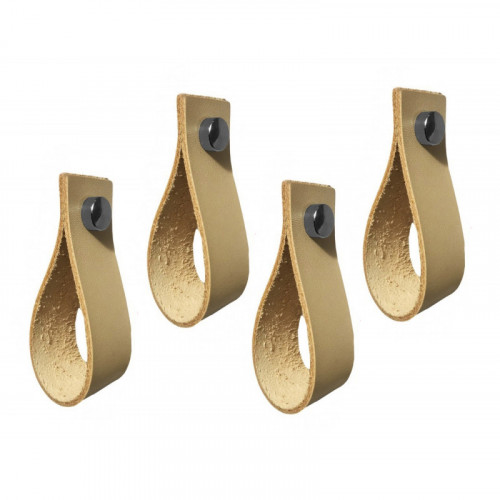 4 stuks leren handgrepen, lussen, voor meubels, naturel