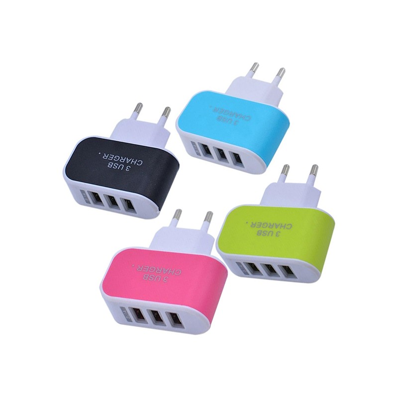 Triple port USB charger, 3.1A, pink